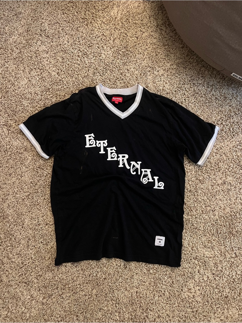 Supreme Black and White 'Eternal' V‑Neck Graphic Shirt